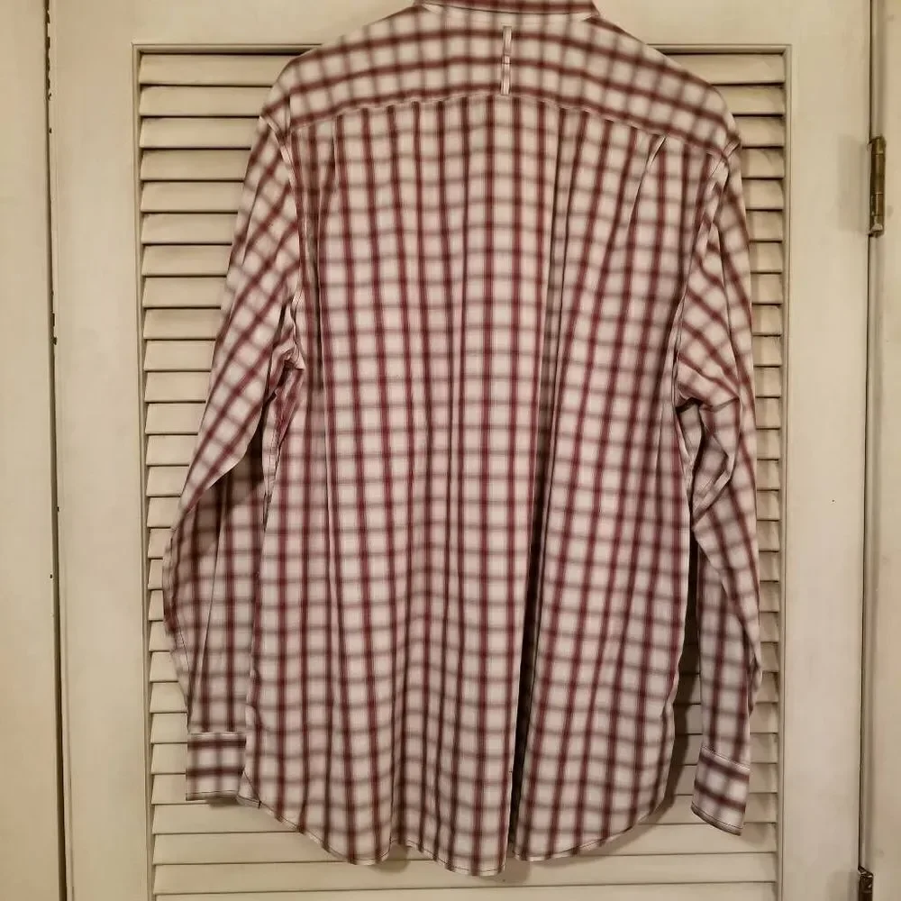 Banana Republic Plaid Button Up Grey Maroon XL